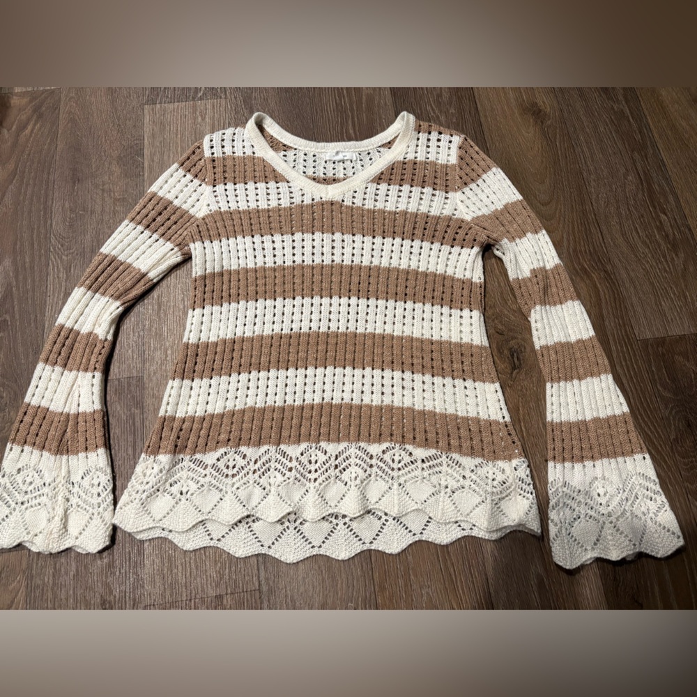 Maurices Brown and Cream Striped Sweater